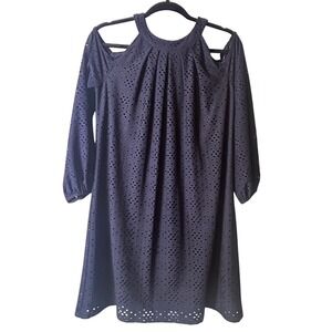 Maggy L Navy blue Eyelet Cold Shoulder Dress Size 6